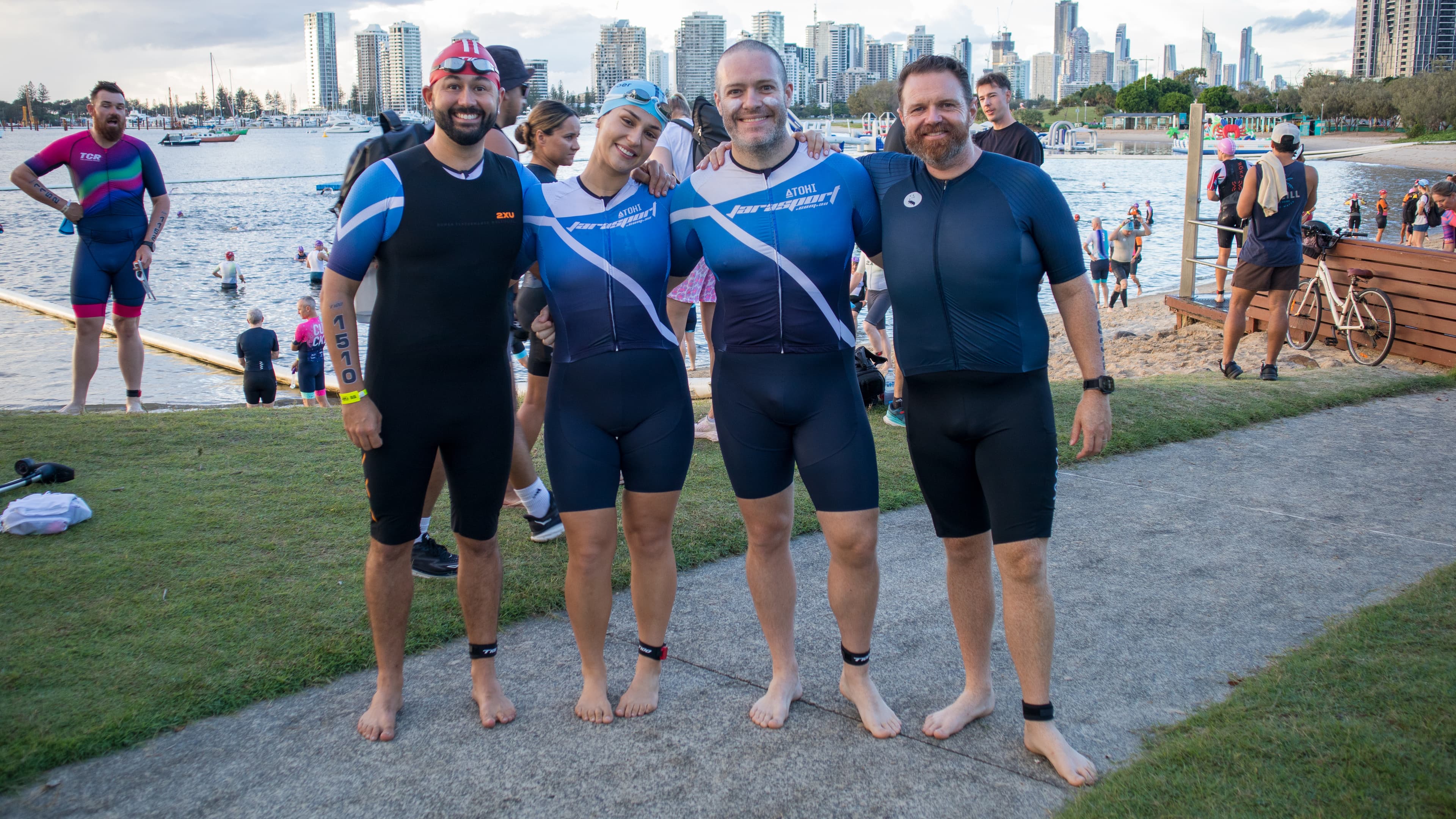 Jarasport triathlon athletes before the swim leg, Gold Coast